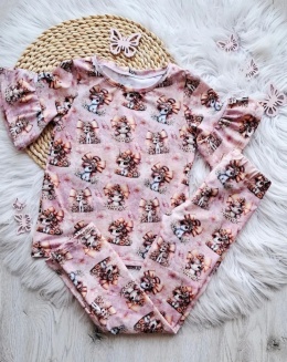 Bluzka krótki rękaw z falbanką + leginsy