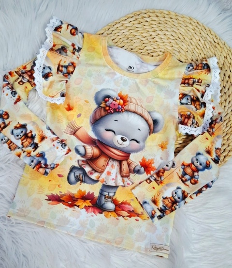 Bluzka panel miś i falbanka