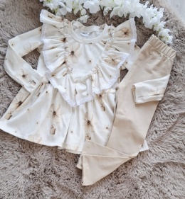 Tunika prążek + leginsy beżowe jersey